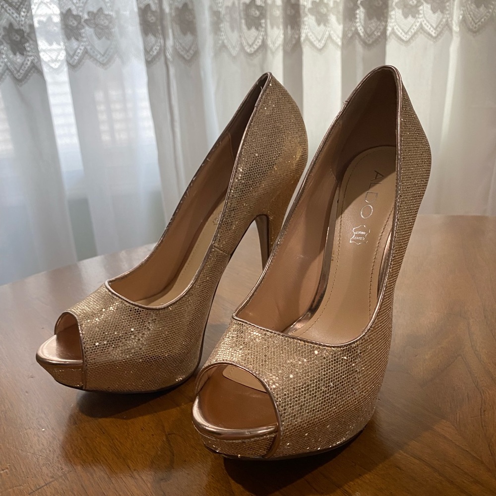 Aldo Rose Gold Peep Toe Heels
